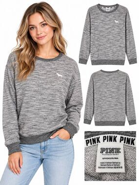 Victoria’s Secret PINK Women’s Gray Marled Crewneck Pullover Sweater S